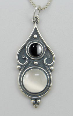 Sterling Silver Romantic Necklace White Moonstone And Hematite